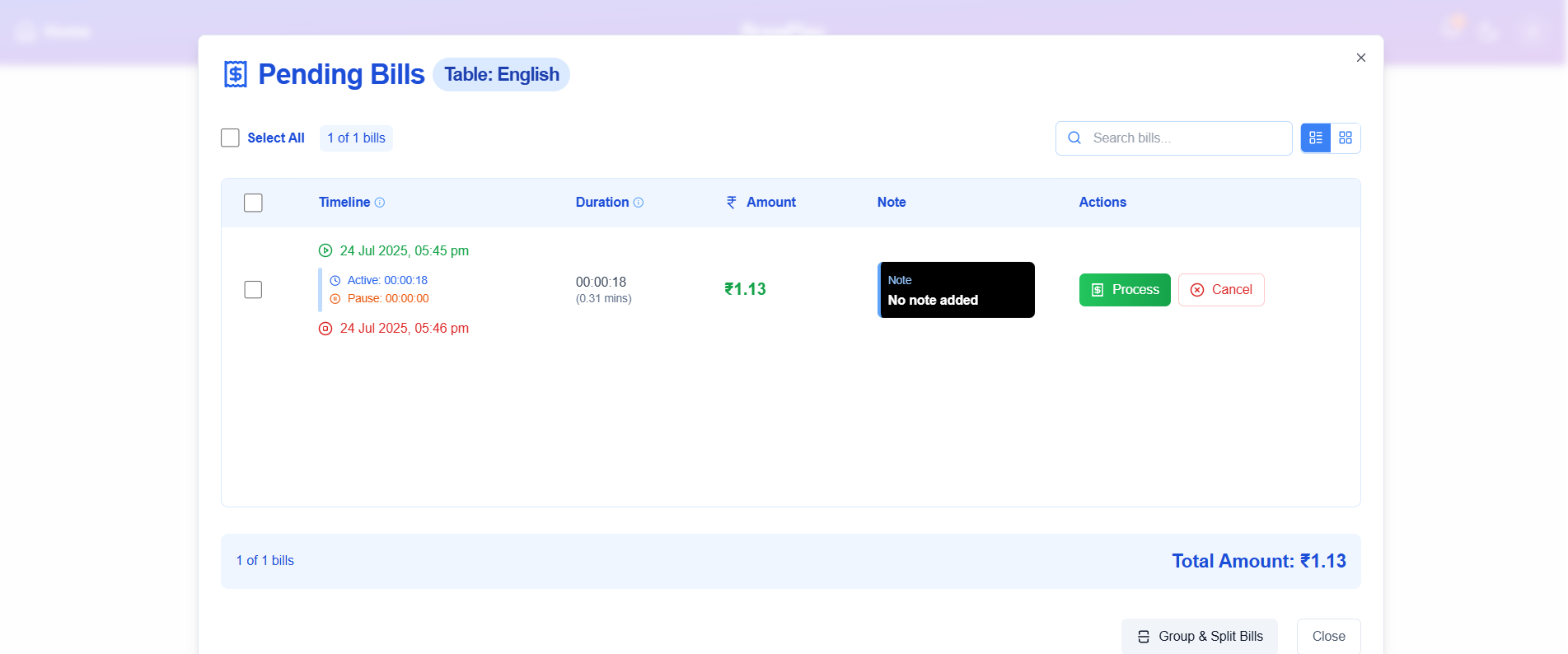 Advanced Pending Bills Management - Snooker club management software feature