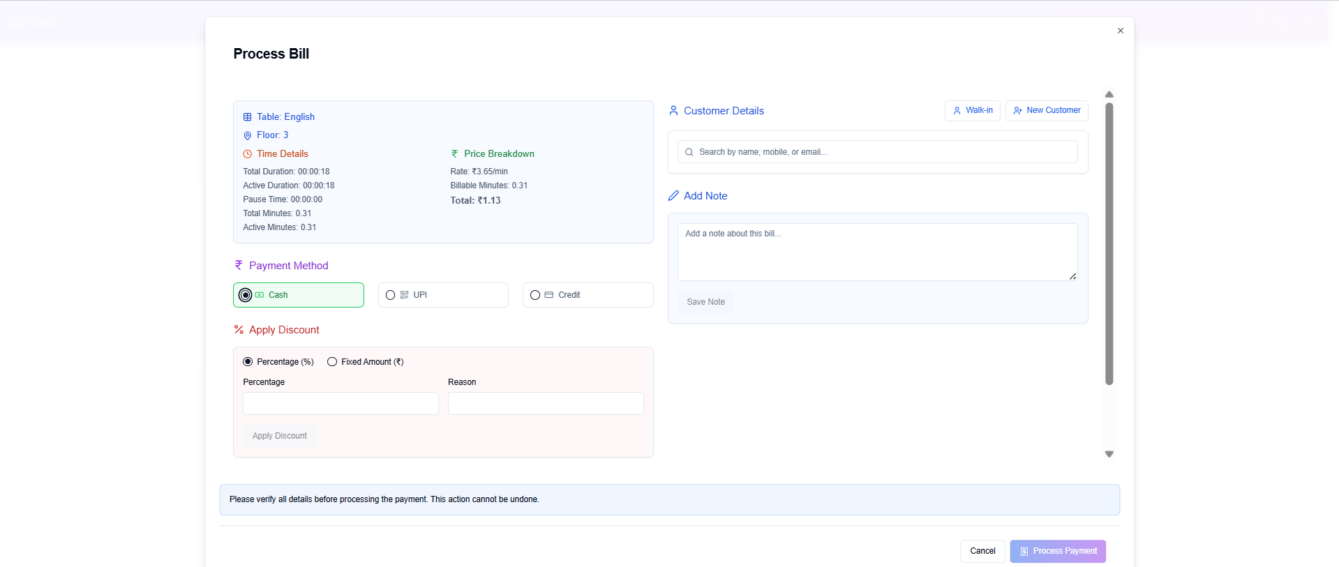 Advanced Smart Billing System - Snooker club management software feature